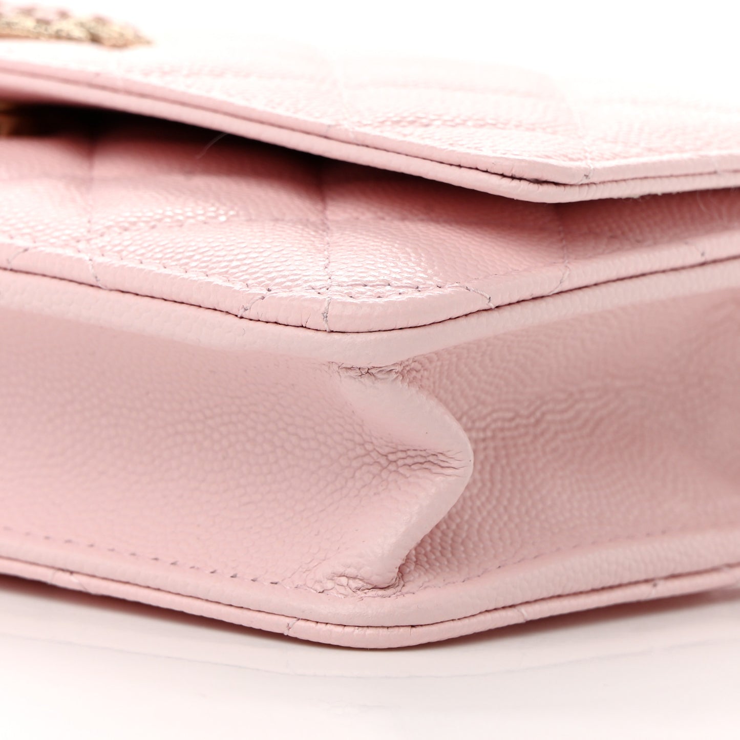 Caviar Quilted Crystal CC Wallet On Chain WOC Light Pink