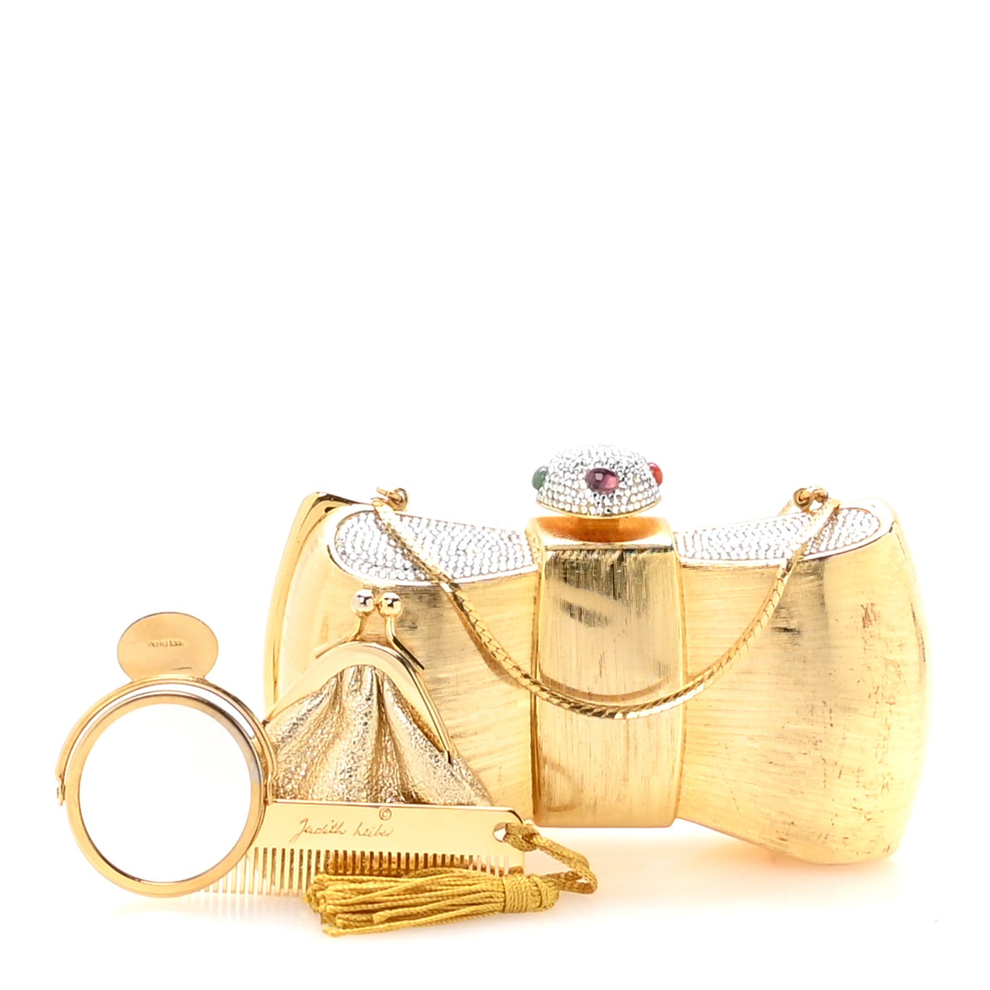Crystal Bow Minaudiere Clutch Gold