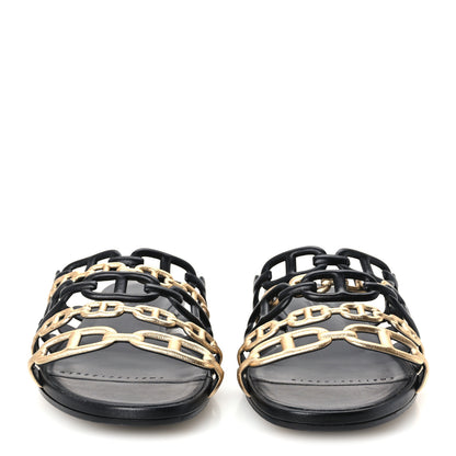 Hermes Nappa Thalassa Sandals 37 Black Doré 3 of 9