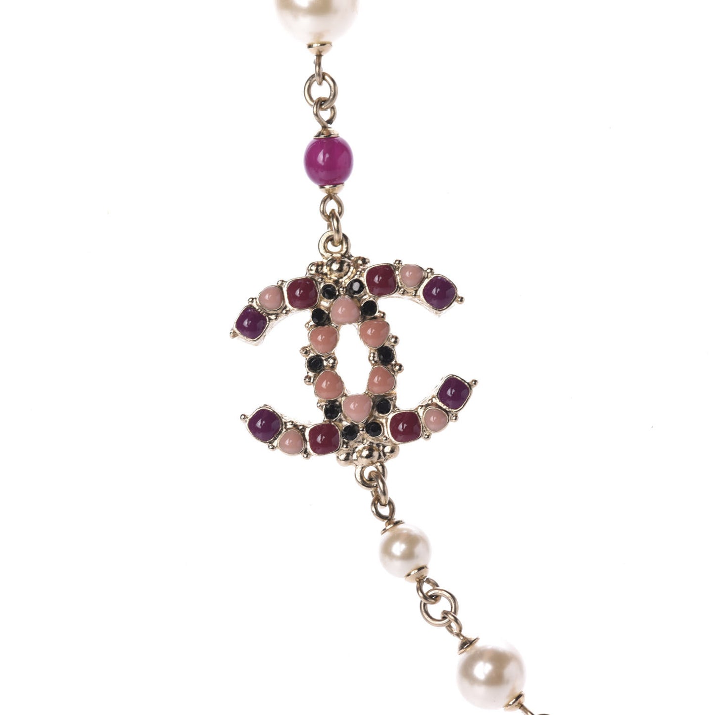 Pearl Bead Enamel CC Short Necklace Gold Multicolor