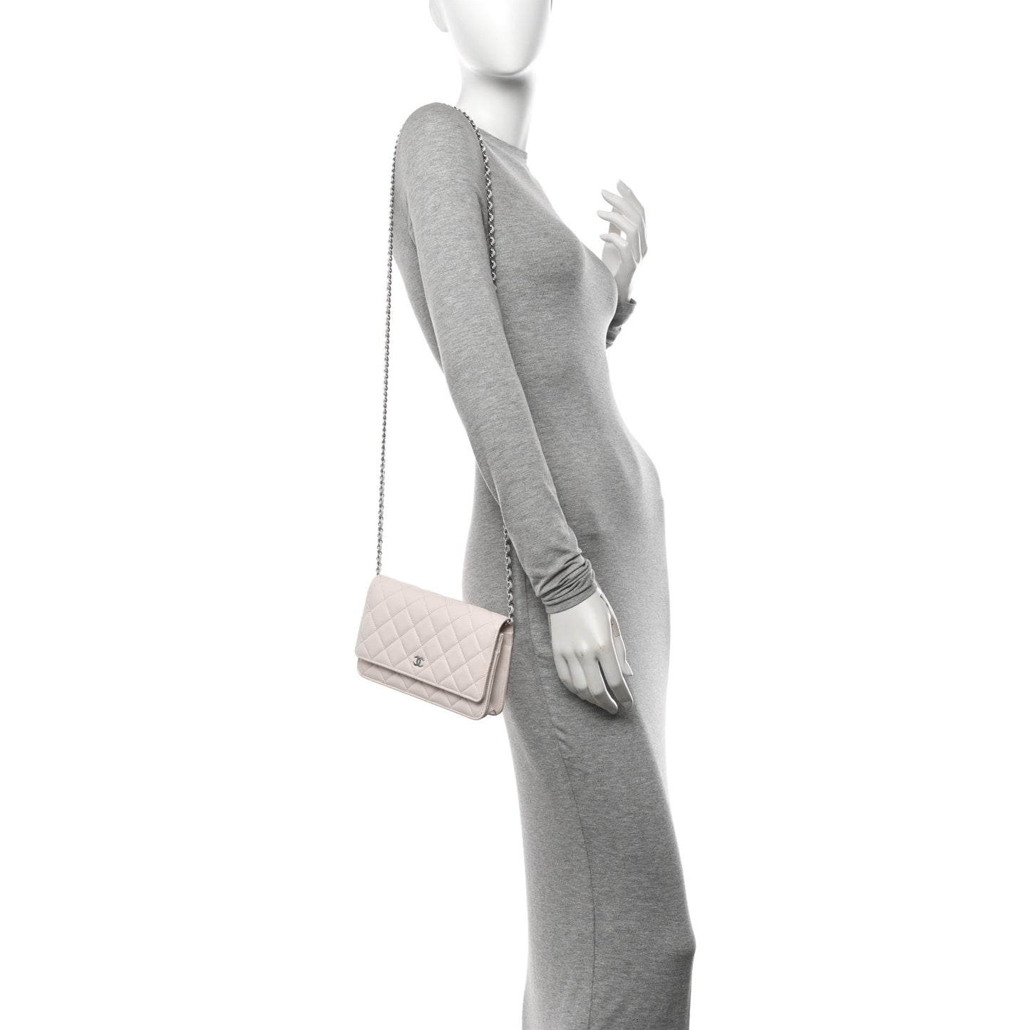 Caviar Quilted Wallet on Chain WOC White