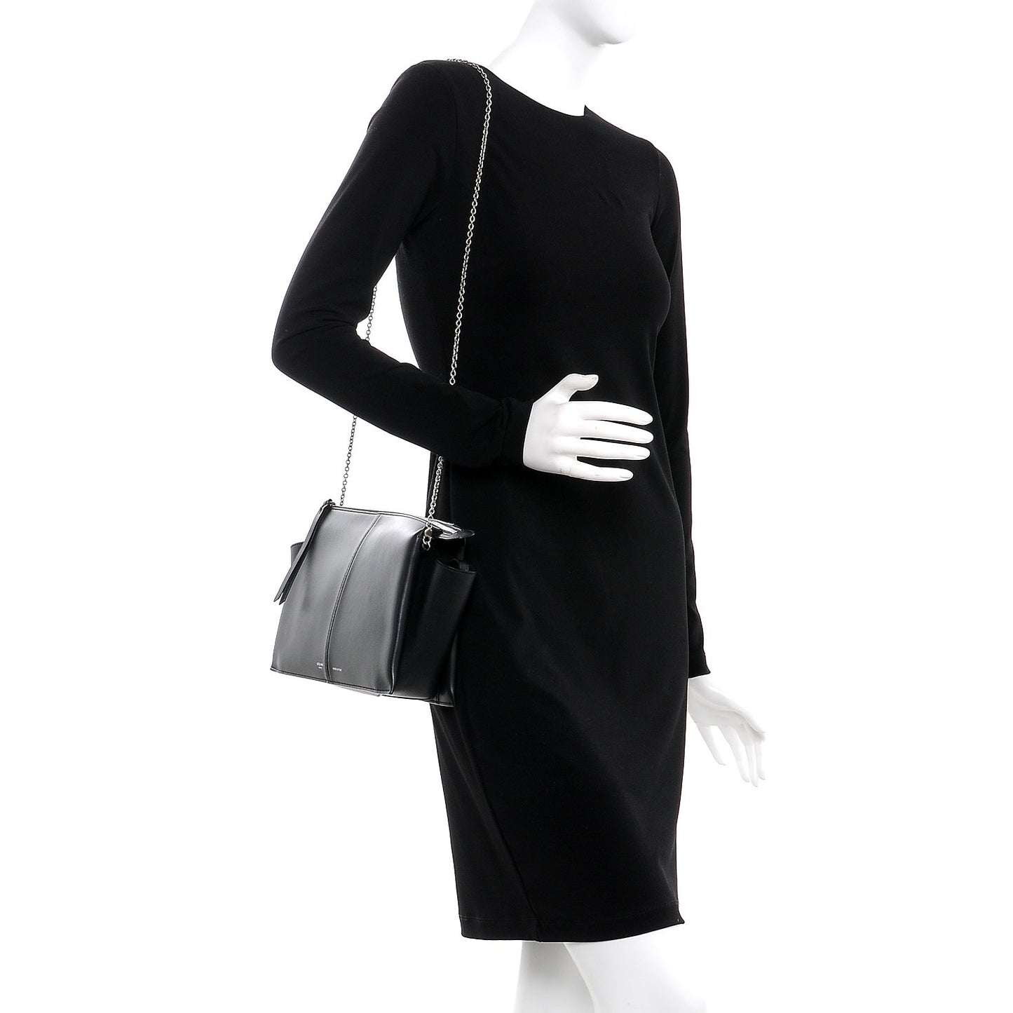 Smooth Calfskin Tri-Fold Clutch on Chain Black