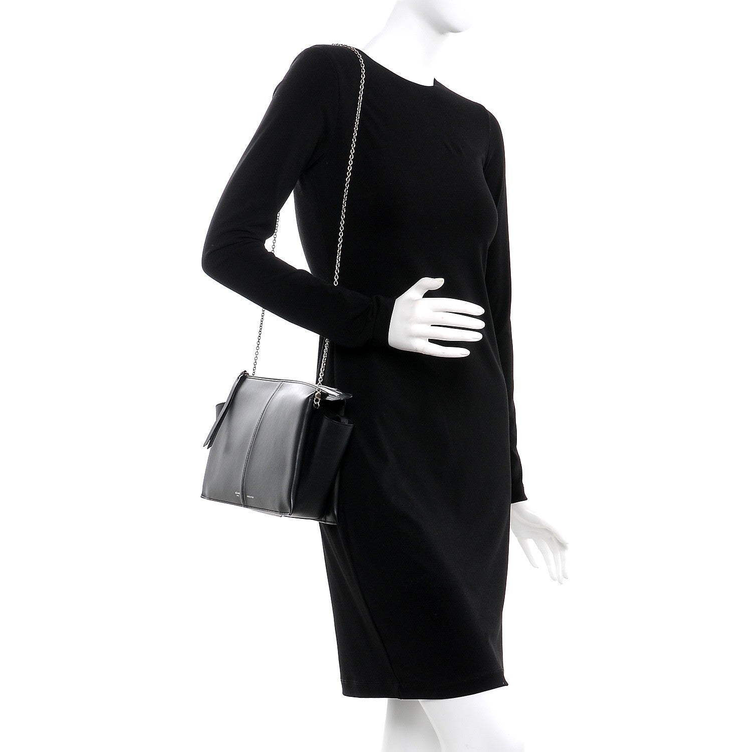 Celine Smooth Calfskin Tri-Fold Clutch on Chain Black 2 of 8