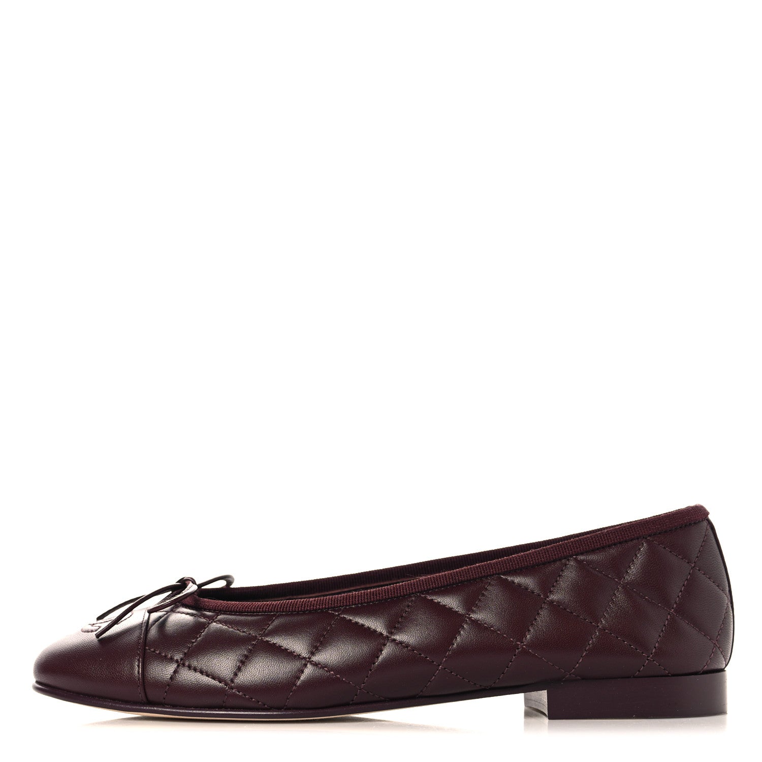 Chanel Lambskin Quilted CC Cap Toe Ballerina Flats 37.5 Dark Burgundy 1 of 10
