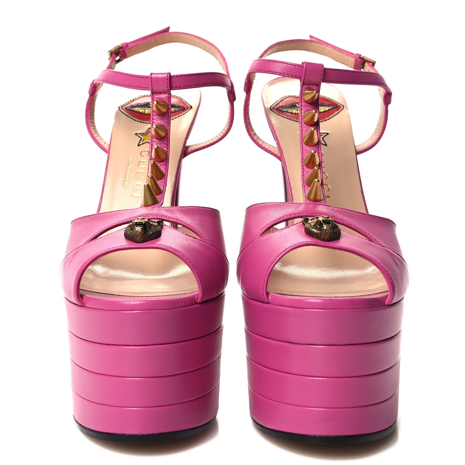 Gucci Malaga Kid Angel T-Strap Platform High Heel Sandals 37.5 Rododendro 2 of 7