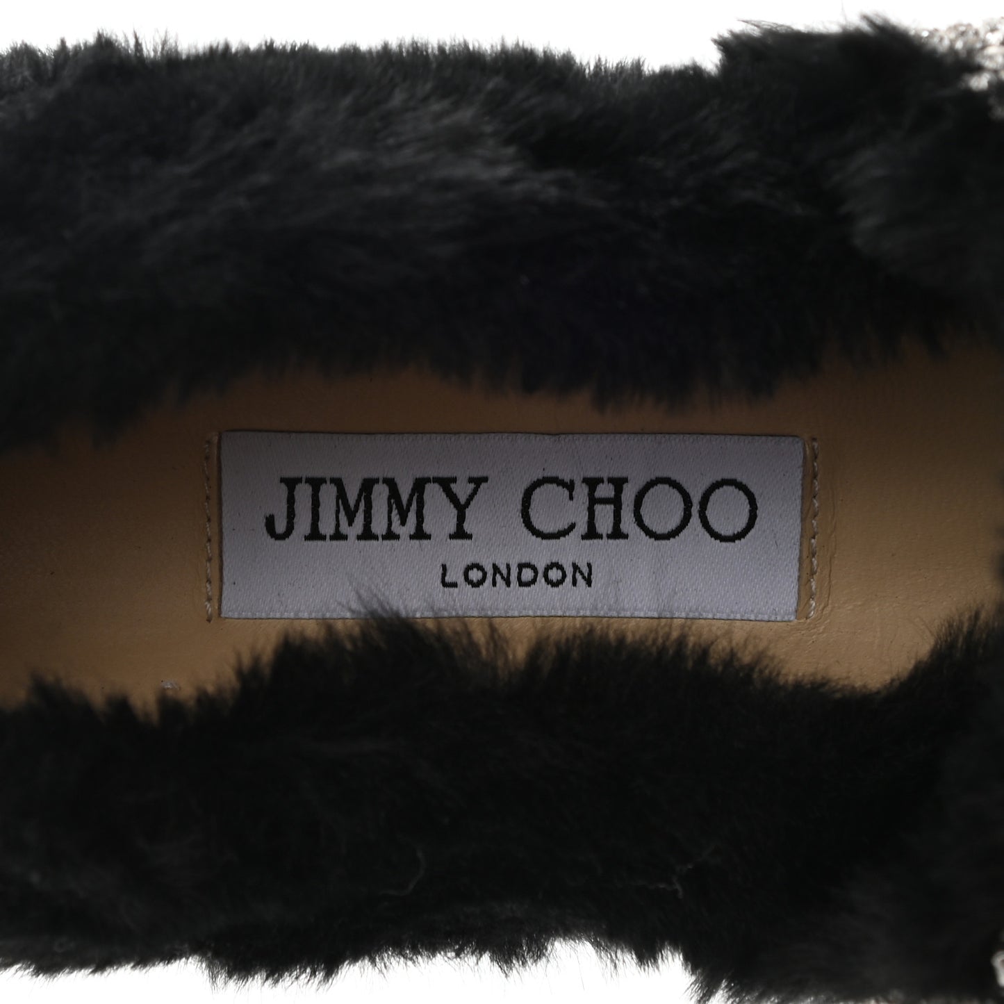 Faux Fur Crystal Krista Flats 38.5 Black