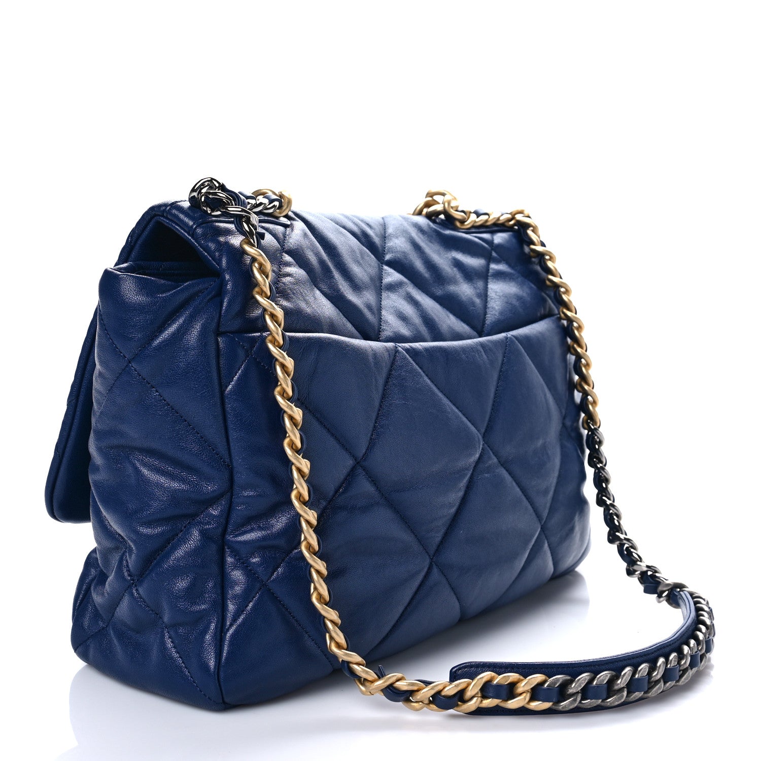 Chanel Goatskin Quilted Maxi Chanel 19 Flap Blue 3 of 10
