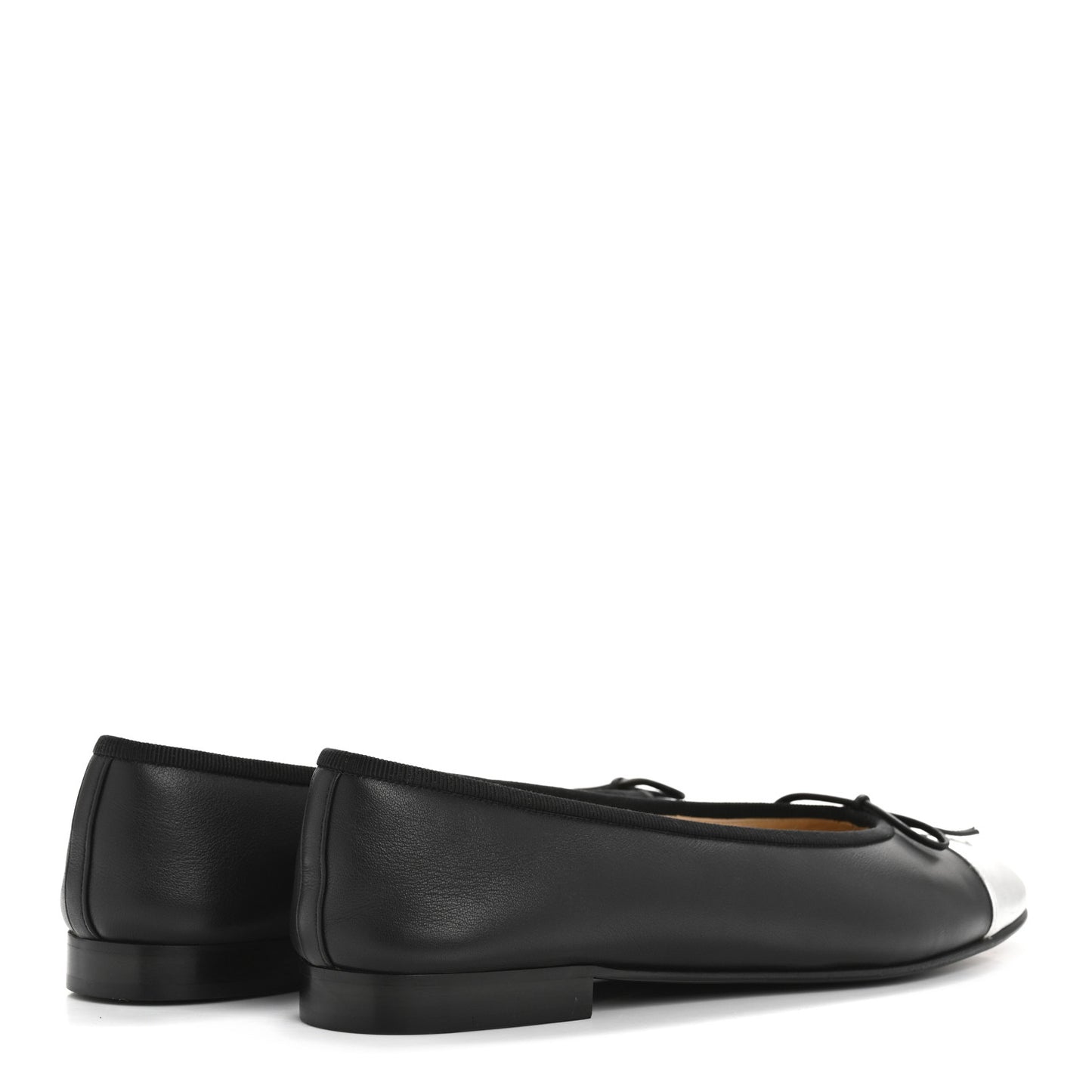 Calfskin Metallic Goatskin CC Cap Toe Ballerina Flats 40 Black Silver