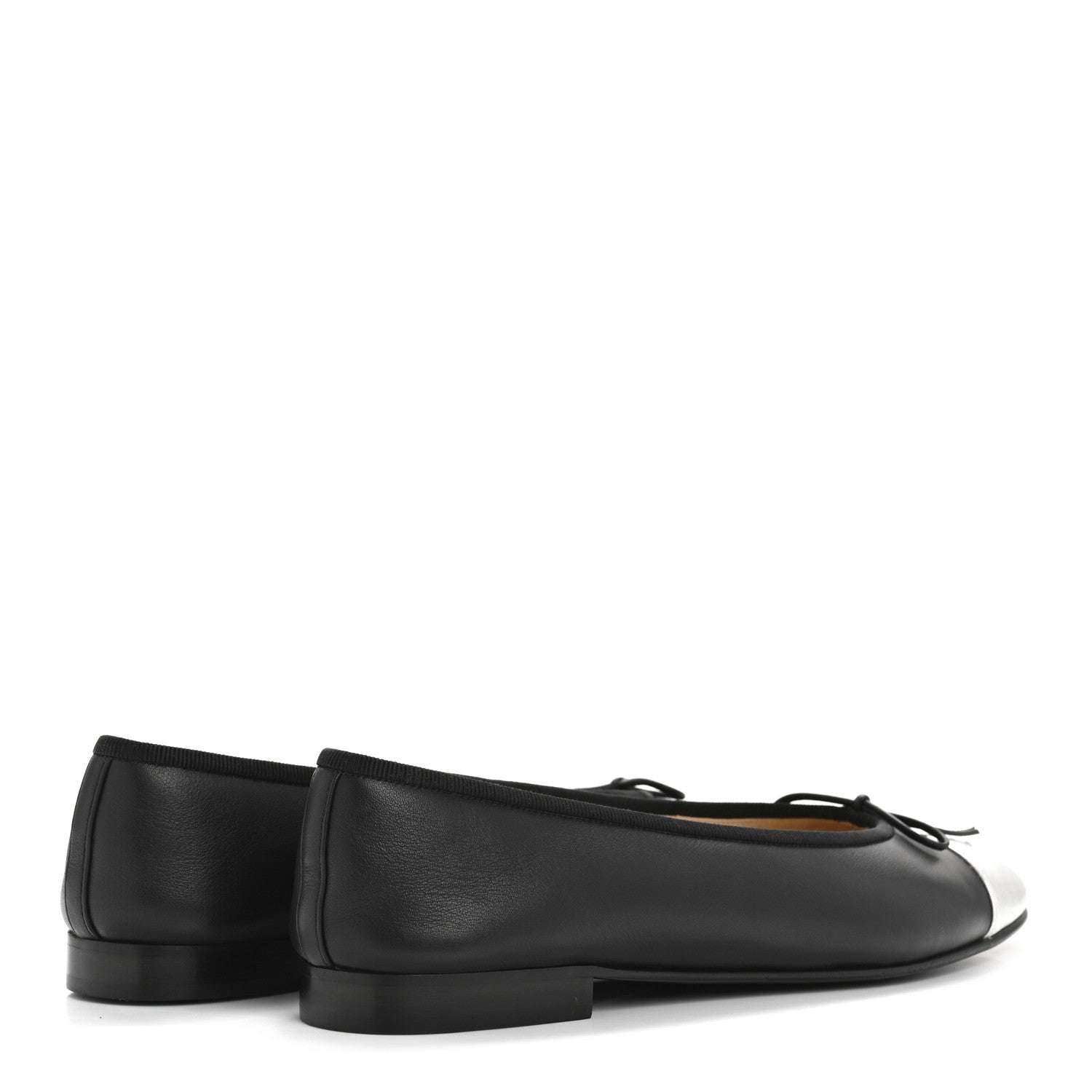 Chanel Calfskin Metallic Goatskin CC Cap Toe Ballerina Flats 40 Black Silver 5 of 10