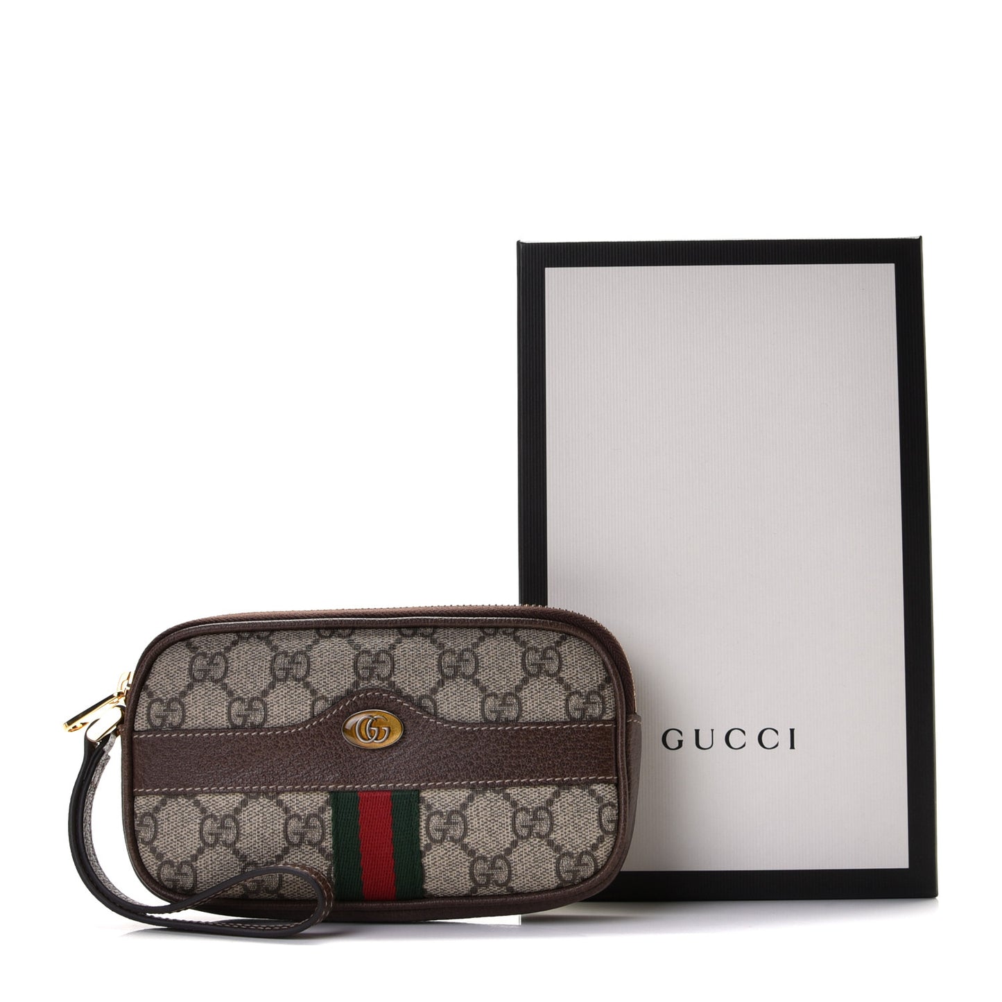 GG Supreme Monogram Ophidia Phone Case Wristlet Brown