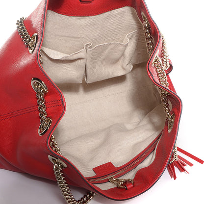 Gucci Pebbled Calfskin Medium Soho Chain Shoulder Bag Red 5 of 9