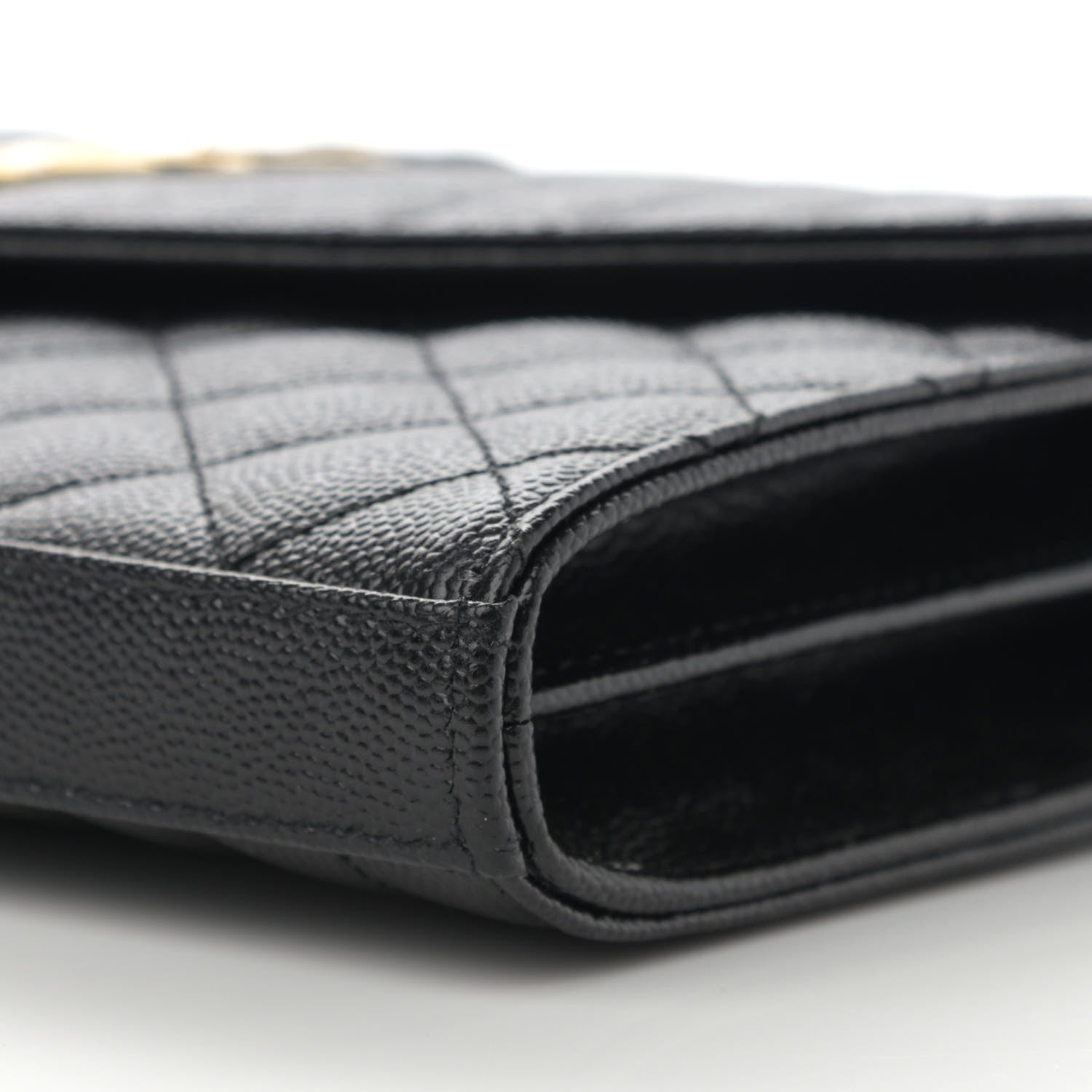 Saint Laurent Grain De Poudre Mixed Matelasse Triquilt Monogram Chain Wallet Black 10 of 11