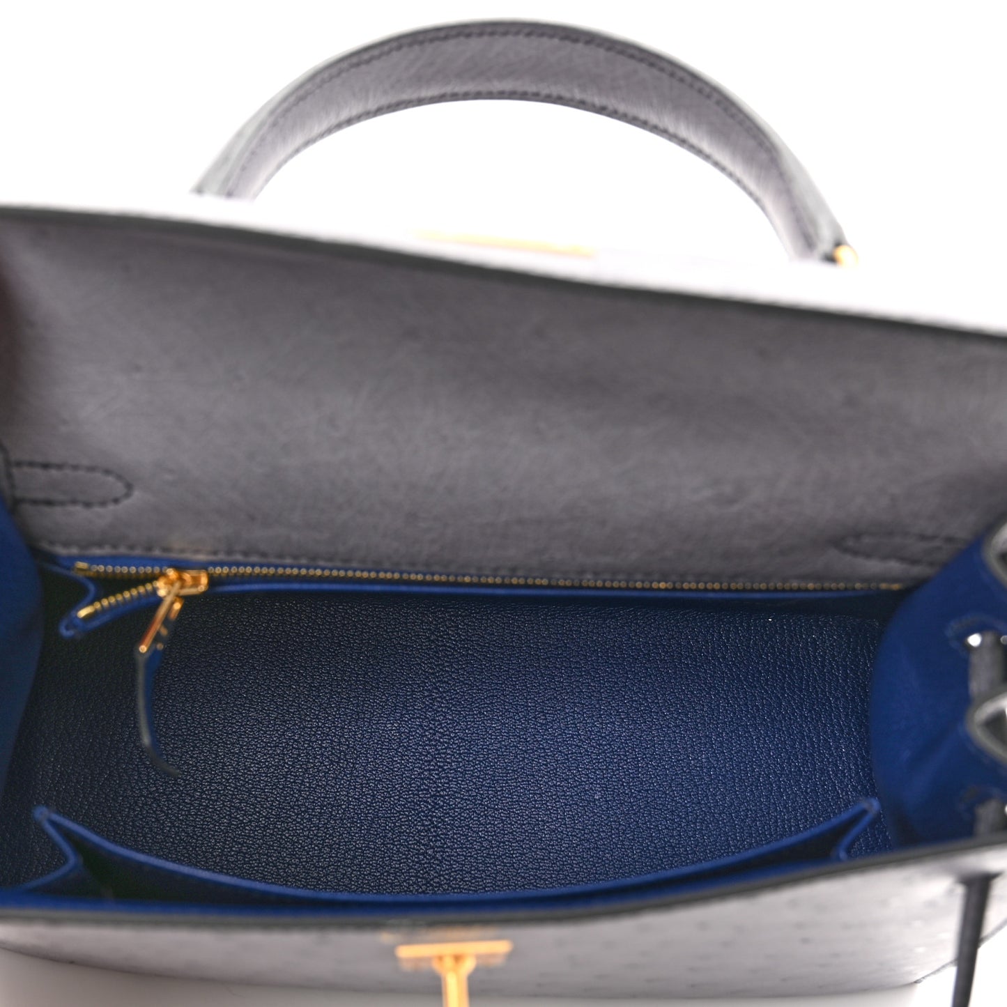 Ostrich Horseshoe Kelly Sellier 25 Gris Agate Bleu Electrique