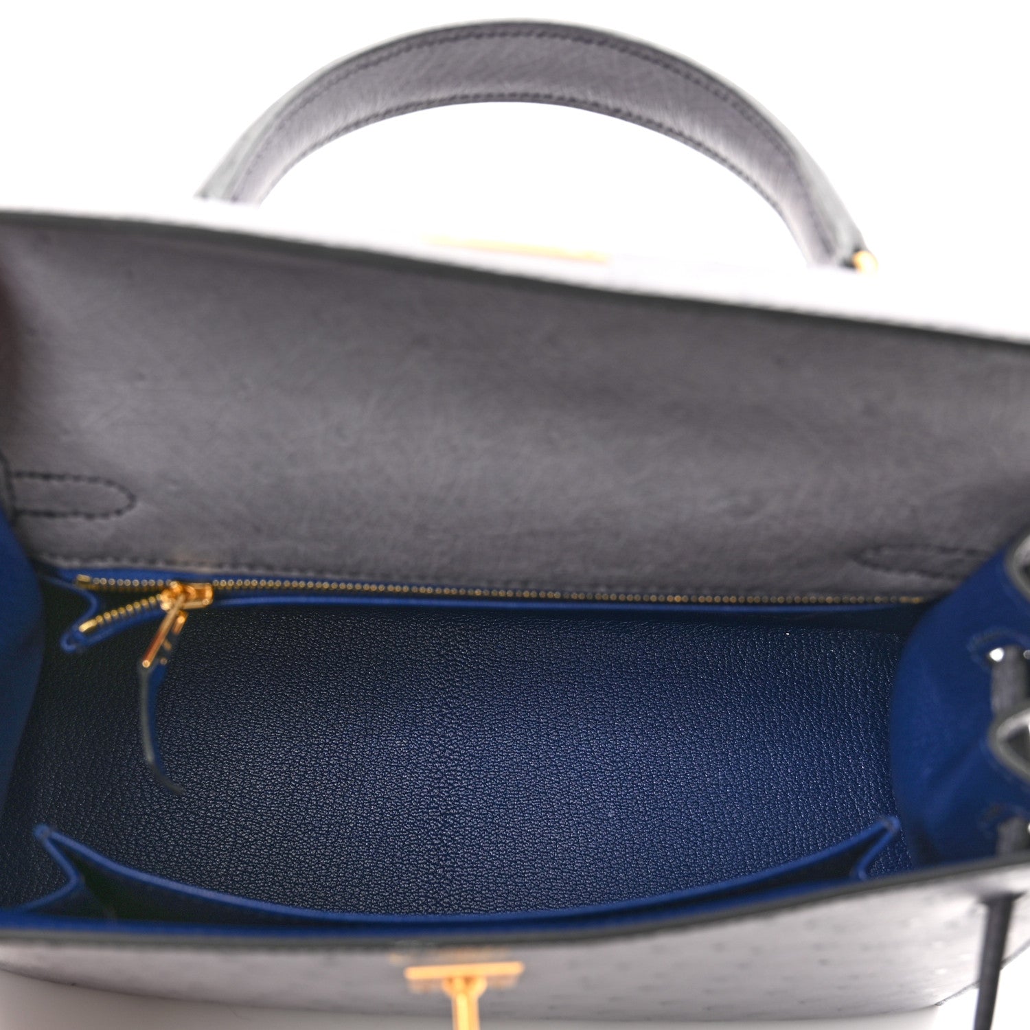 Hermes Ostrich Horseshoe Kelly Sellier 25 Gris Agate Bleu Electrique 5 of 11