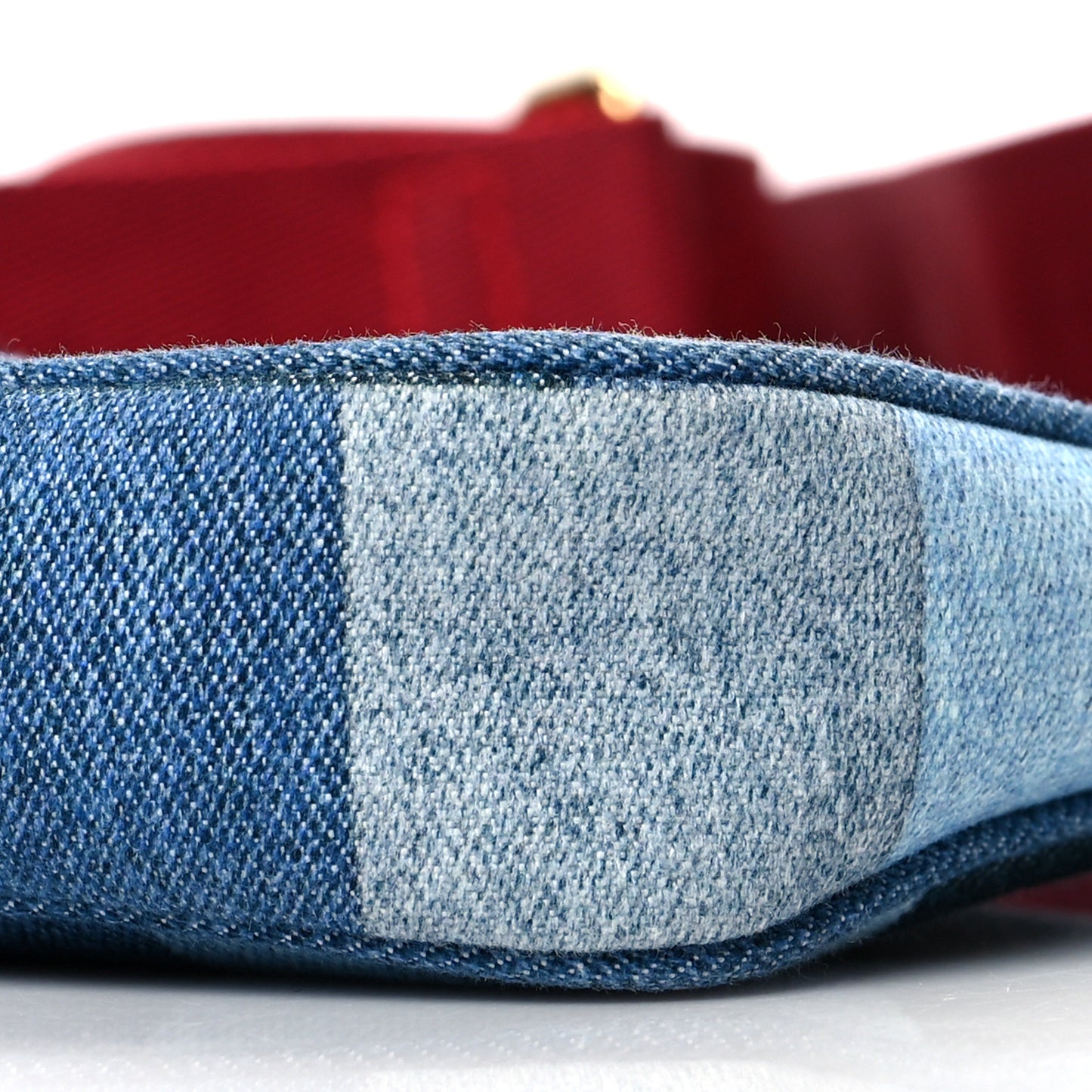 Denim Damier Monogram Patchwork Multi Pochette Accessories Blue Rouge