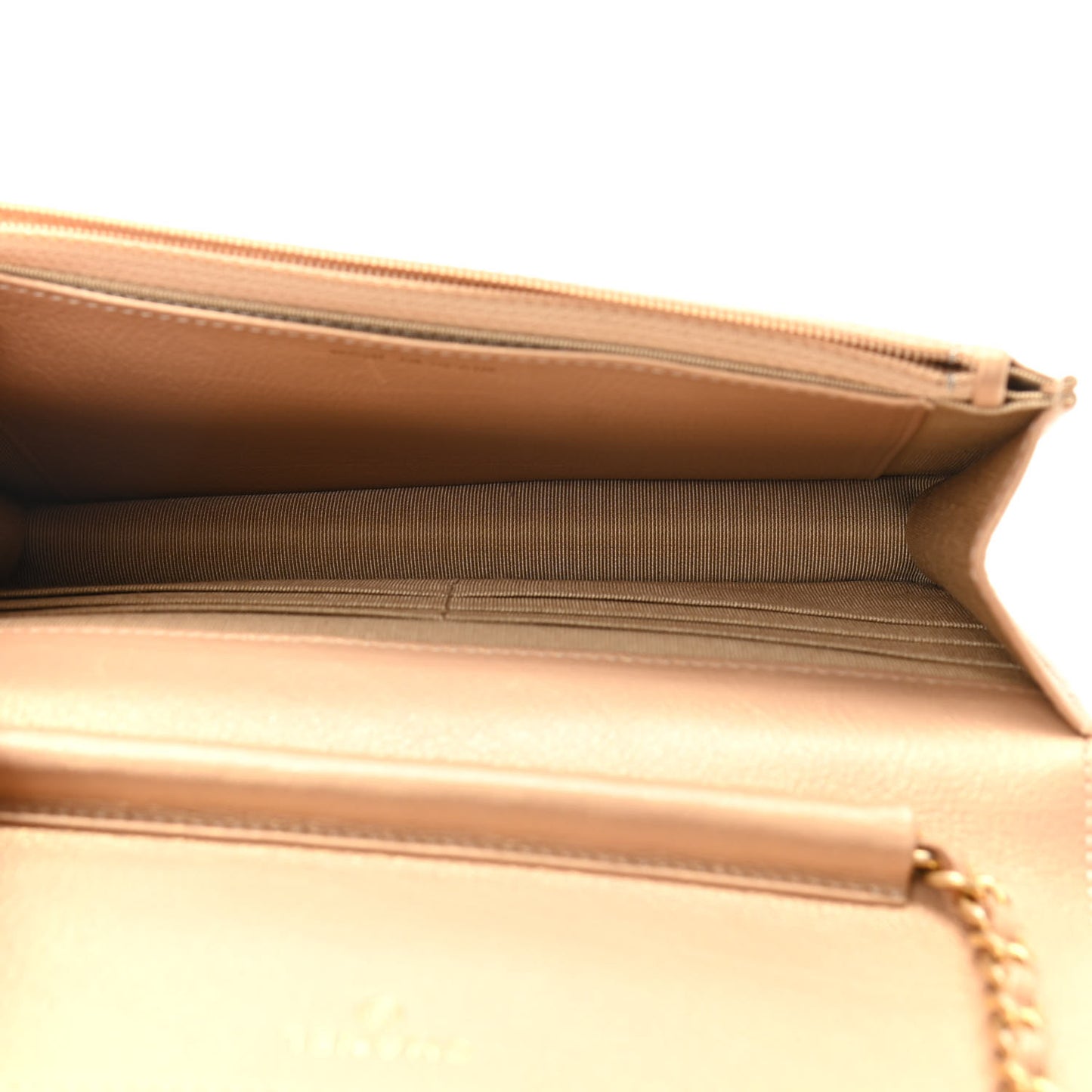 Metallic Calfskin Quilted Wallet On Chain WOC Gold