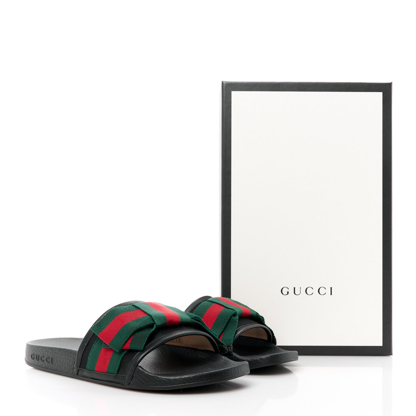 Satin Web Bow Slide Sandals 38 Black