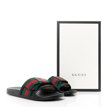 Gucci Satin Web Bow Slide Sandals 38 Black 2 of 10