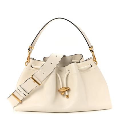 Jimmy Choo Smooth Shiny Calfskin Medium Cinch M Bucket Bag Latte 1 of 9