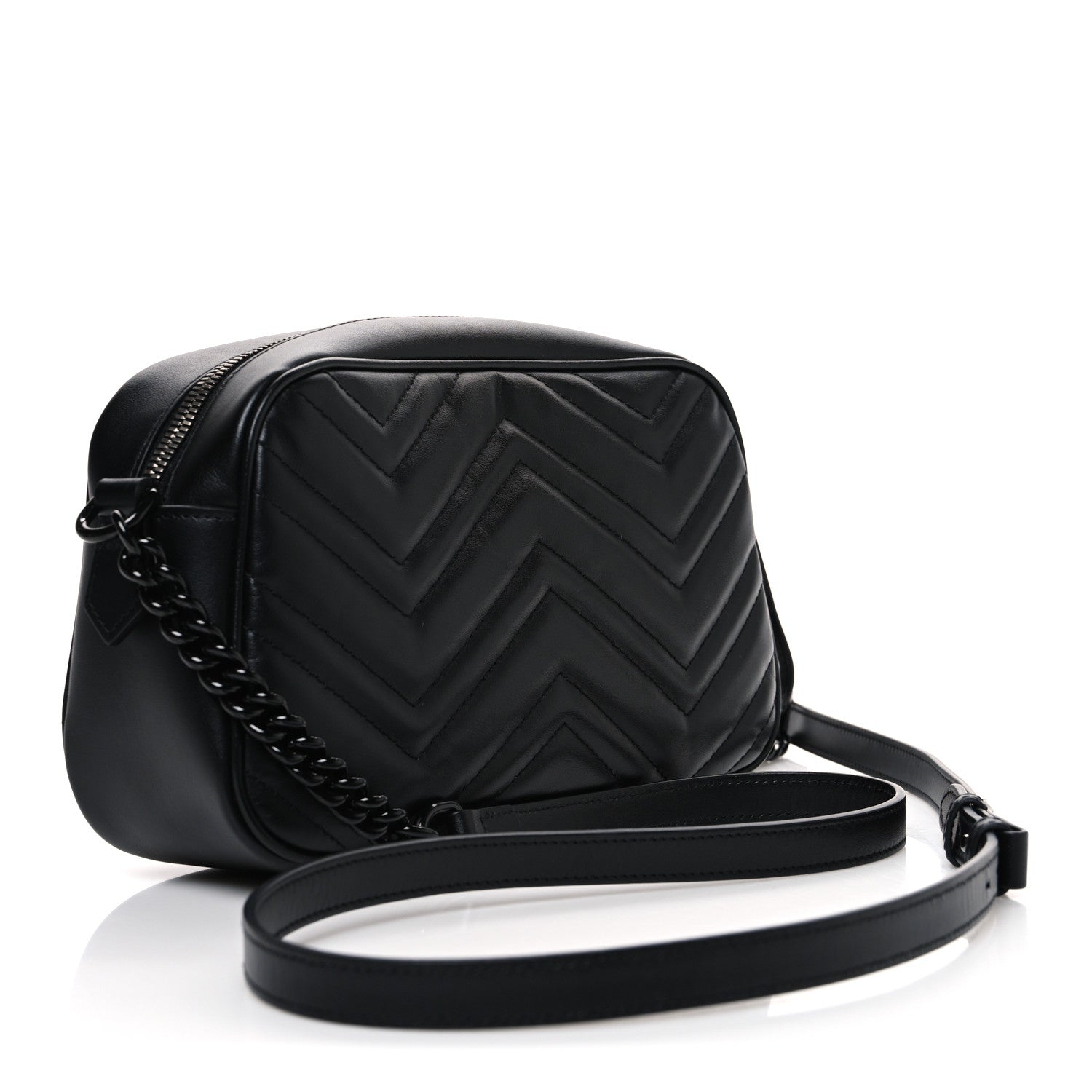 Gucci Calfskin Matelasse Monochrome Small GG Marmont Chain Shoulder Bag Black 3 of 10