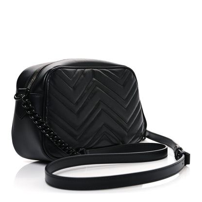 Gucci Calfskin Matelasse Monochrome Small GG Marmont Chain Shoulder Bag Black 3 of 10