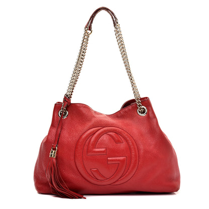Gucci Pebbled Calfskin Medium Soho Chain Shoulder Bag Tabasco Red 1 of 13