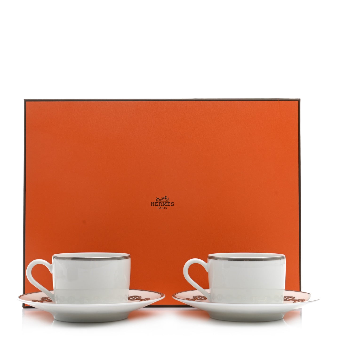 Porcelain Platinum Chaine d'Ancre Tea Cup and Saucer Set of 2