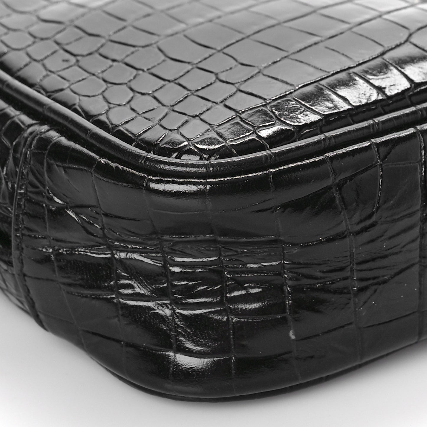 Calfskin Crocodile Embossed Monogram Mini Lou Camera Bag Black
