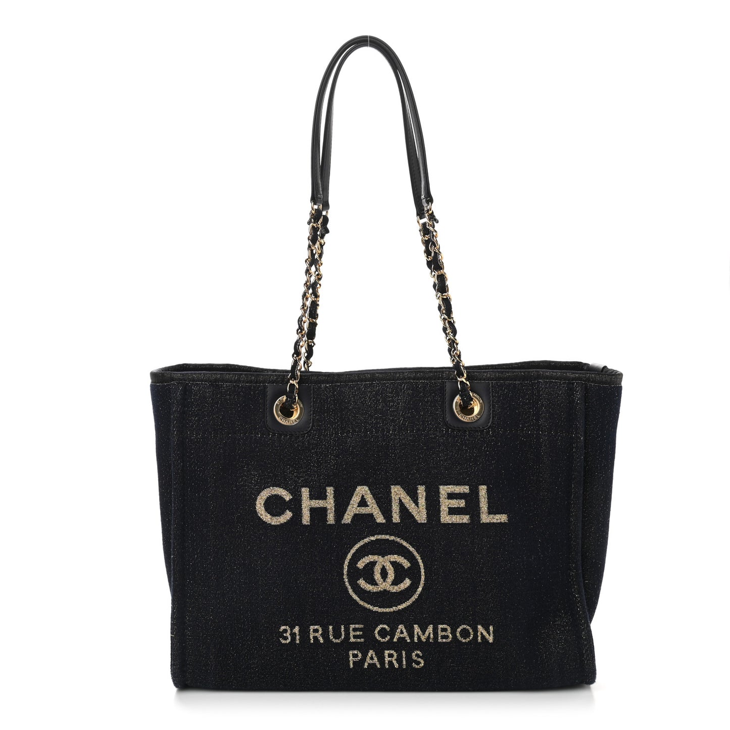 Lurex Canvas Small Deauville Tote Navy Blue Gold