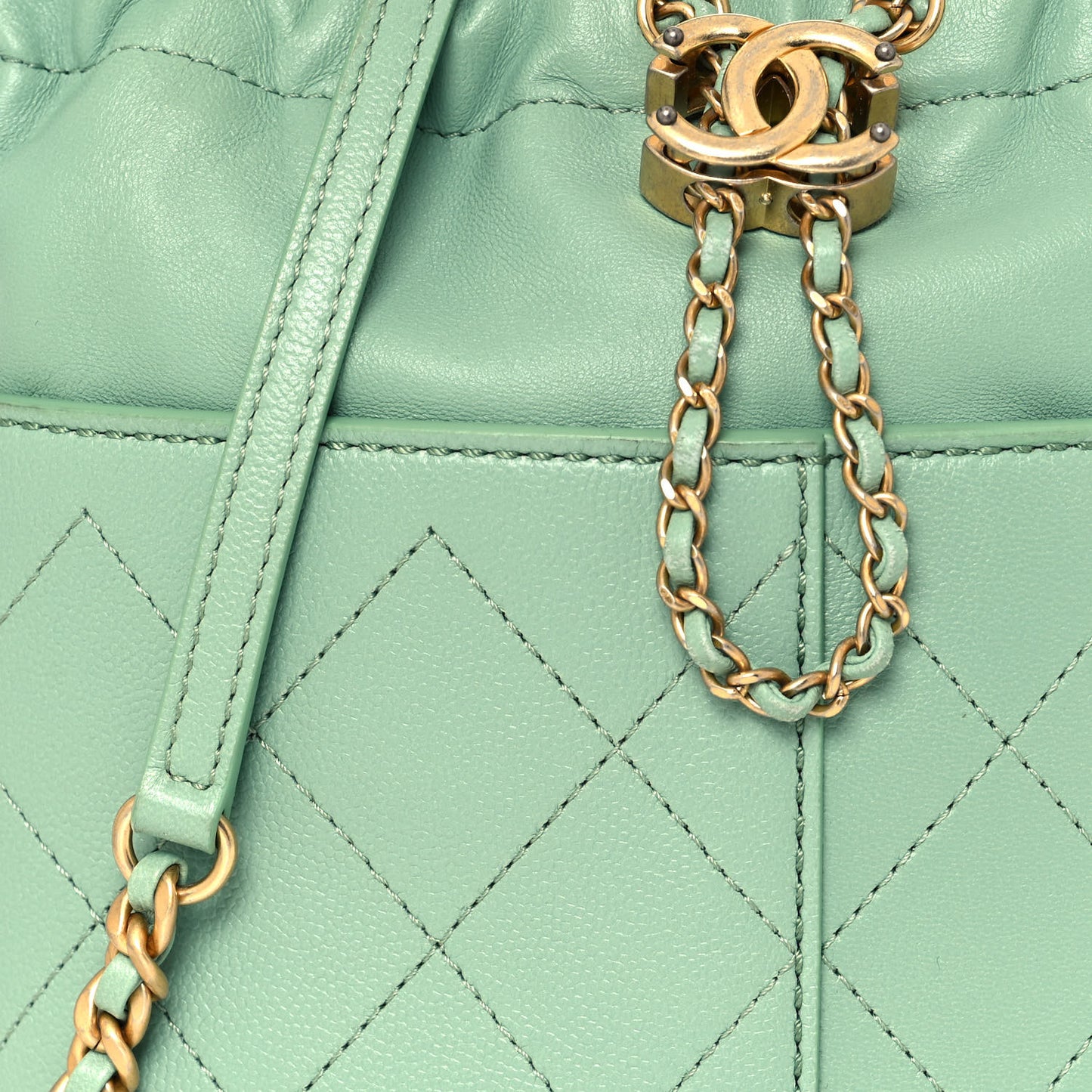 Caviar Bucket Drawstring Bag Light Green