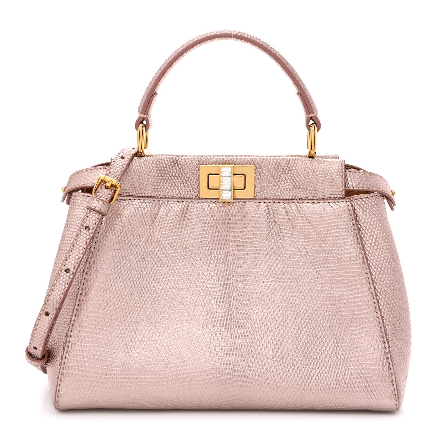 Fendi Lizard Mini Peekaboo Iconic Satchel Pink 1 of 10