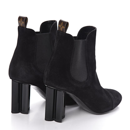 Louis Vuitton Suede Monogram Uniformes Cap Toe Chelsea 80mm Ankle Boots 36.5 Black 4 of 7