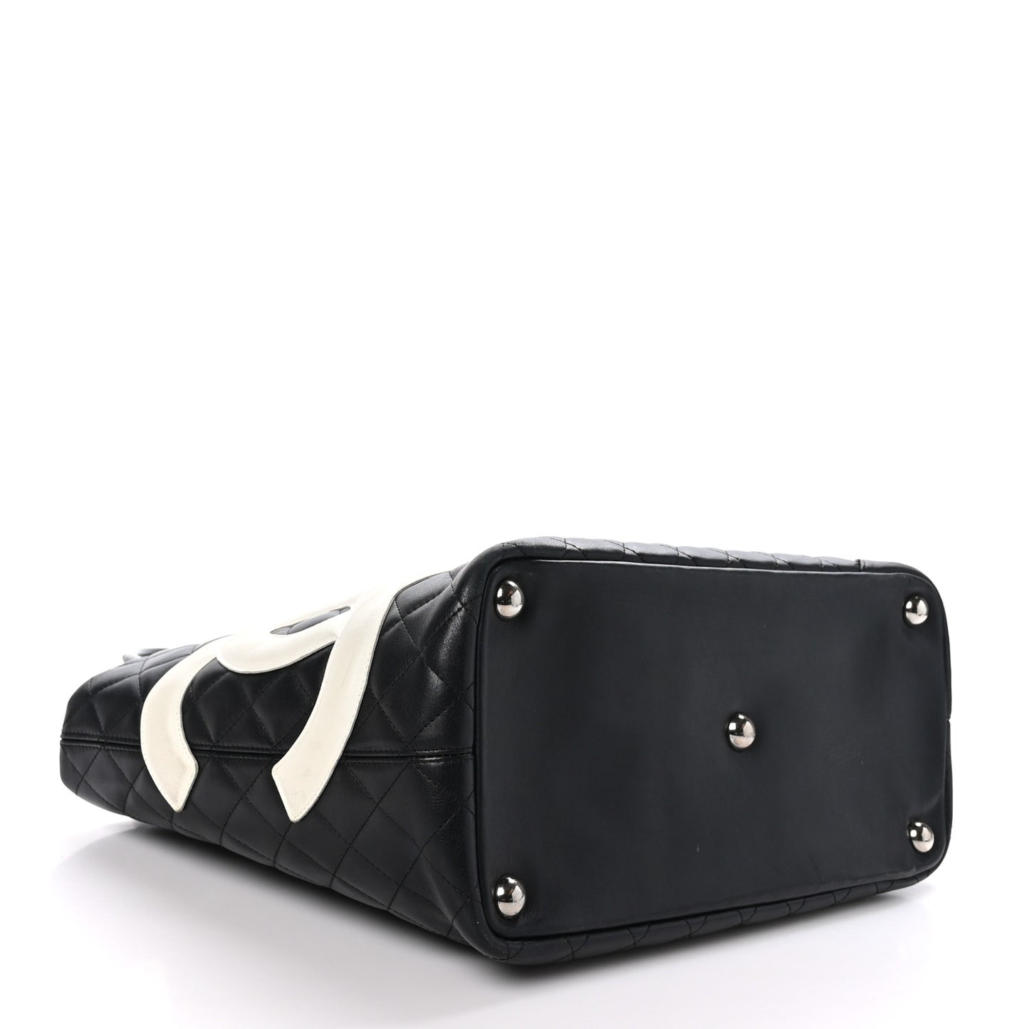 Calfskin Quilted Large Cambon Tote Black White