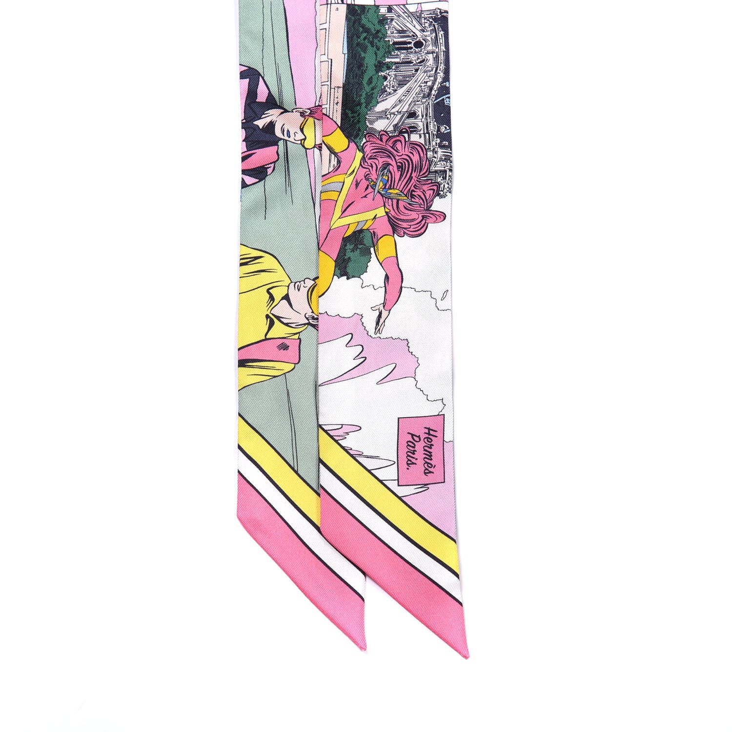 Hermes Silk Wow Twilly Rose Vert Jaune 2 of 4
