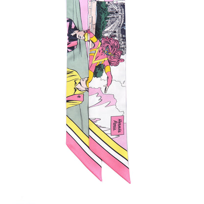 Hermes Silk Wow Twilly Rose Vert Jaune 2 of 4