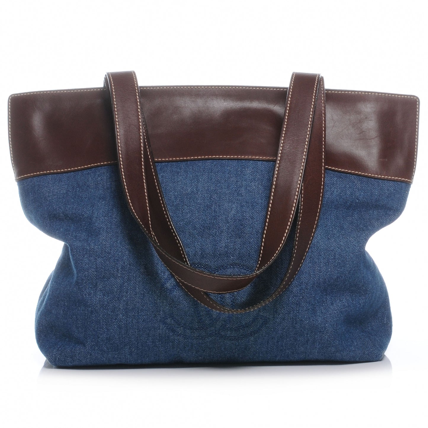 Calfskin Denim Shoulder Bag Brown