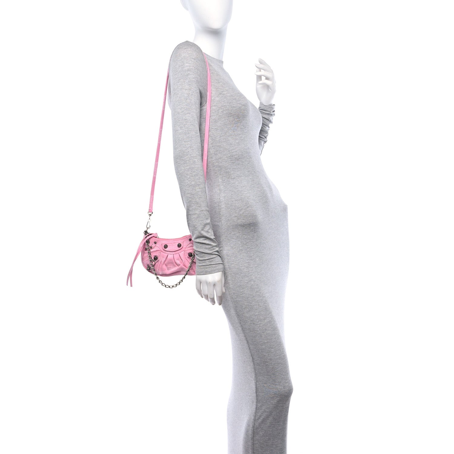 Balenciaga Washed Denim BB Monogram Le Cagole Mini Purse With Chain Pink 2 of 9