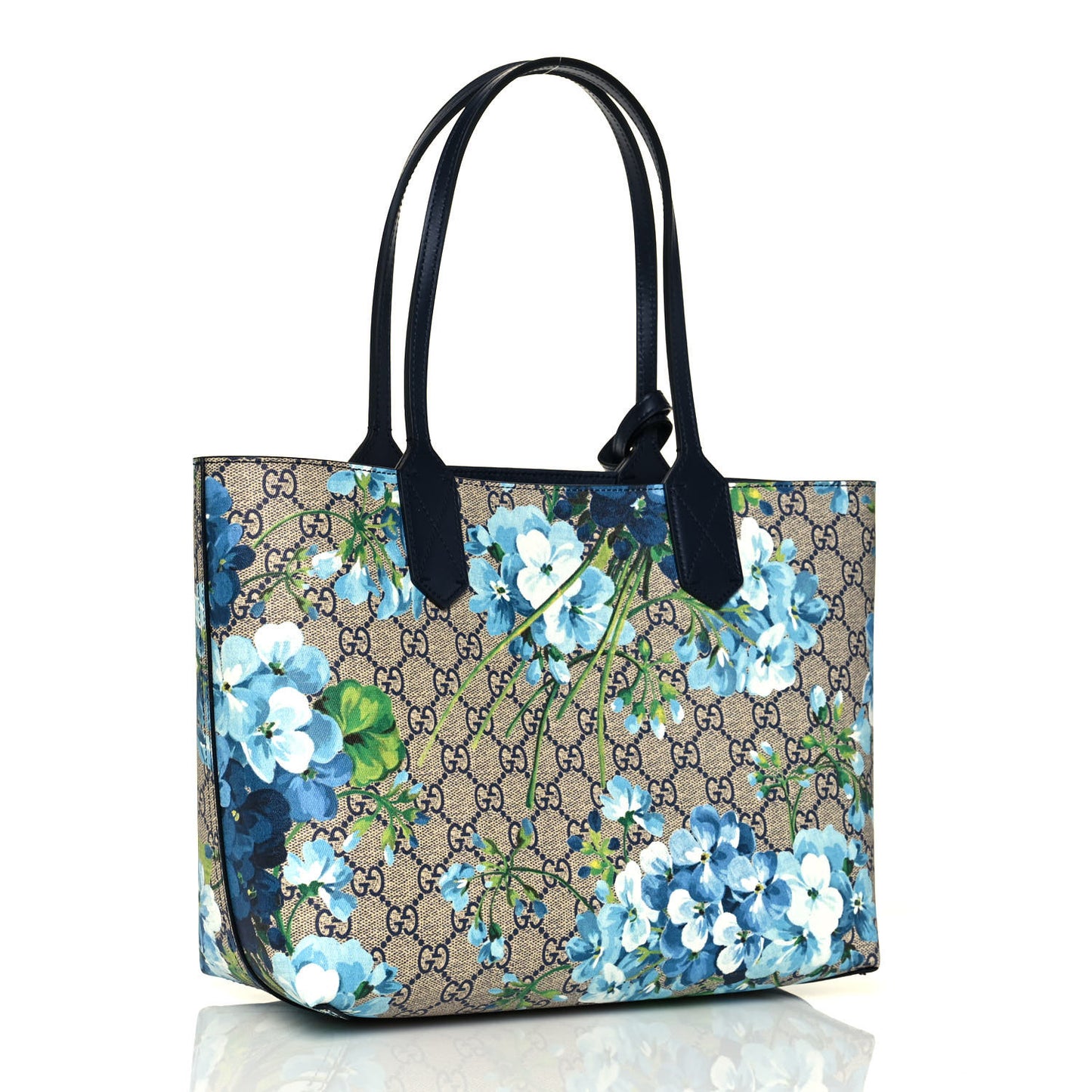 GG Supreme Monogram Blooms Small Reversible Tote Beige Blue Navy