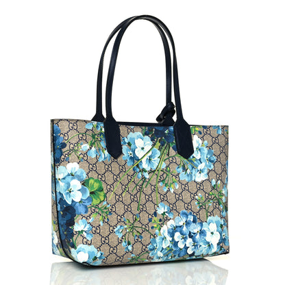 Gucci GG Supreme Monogram Blooms Small Reversible Tote Beige Blue Navy 3 of 20