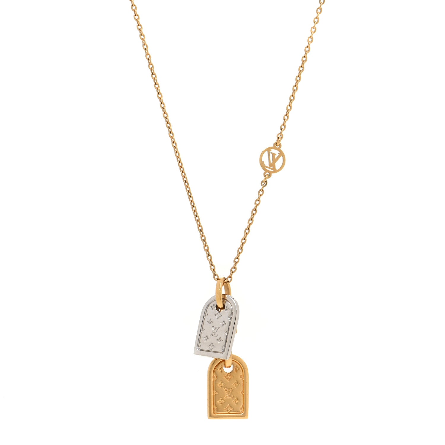 Louis Vuitton Nanogram Name Tag Necklace Gold 1 of 7