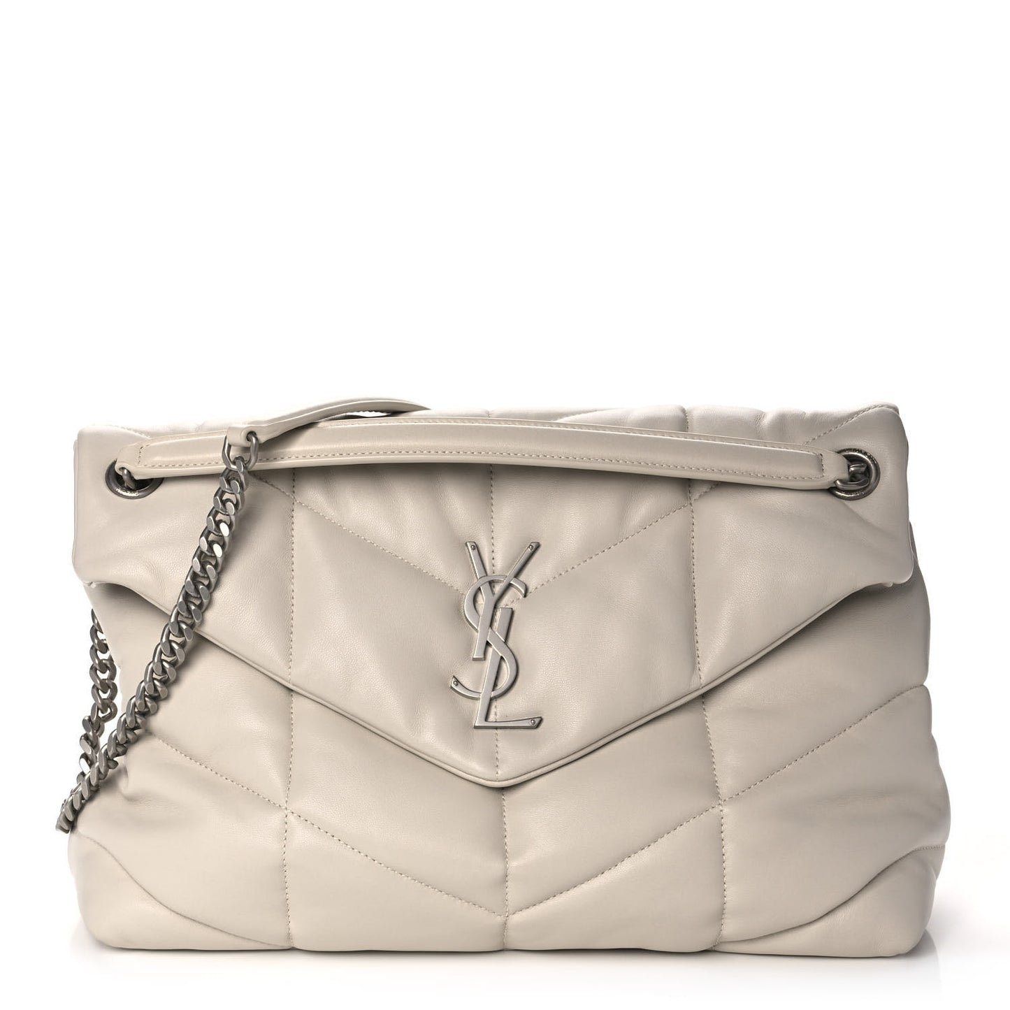 Lambskin Quilted Medium Loulou Puffer Monogram Chain Satchel Crema Soft