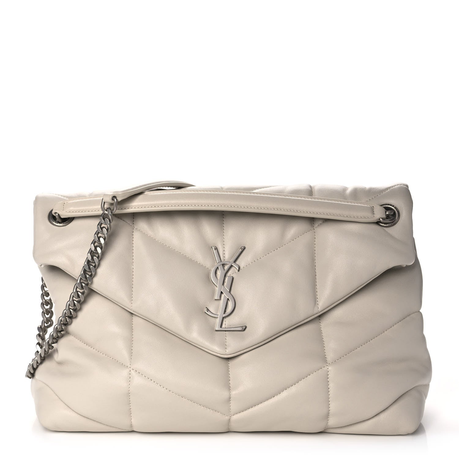 Saint Laurent Lambskin Quilted Medium Loulou Puffer Monogram Chain Satchel Crema Soft 1 of 11