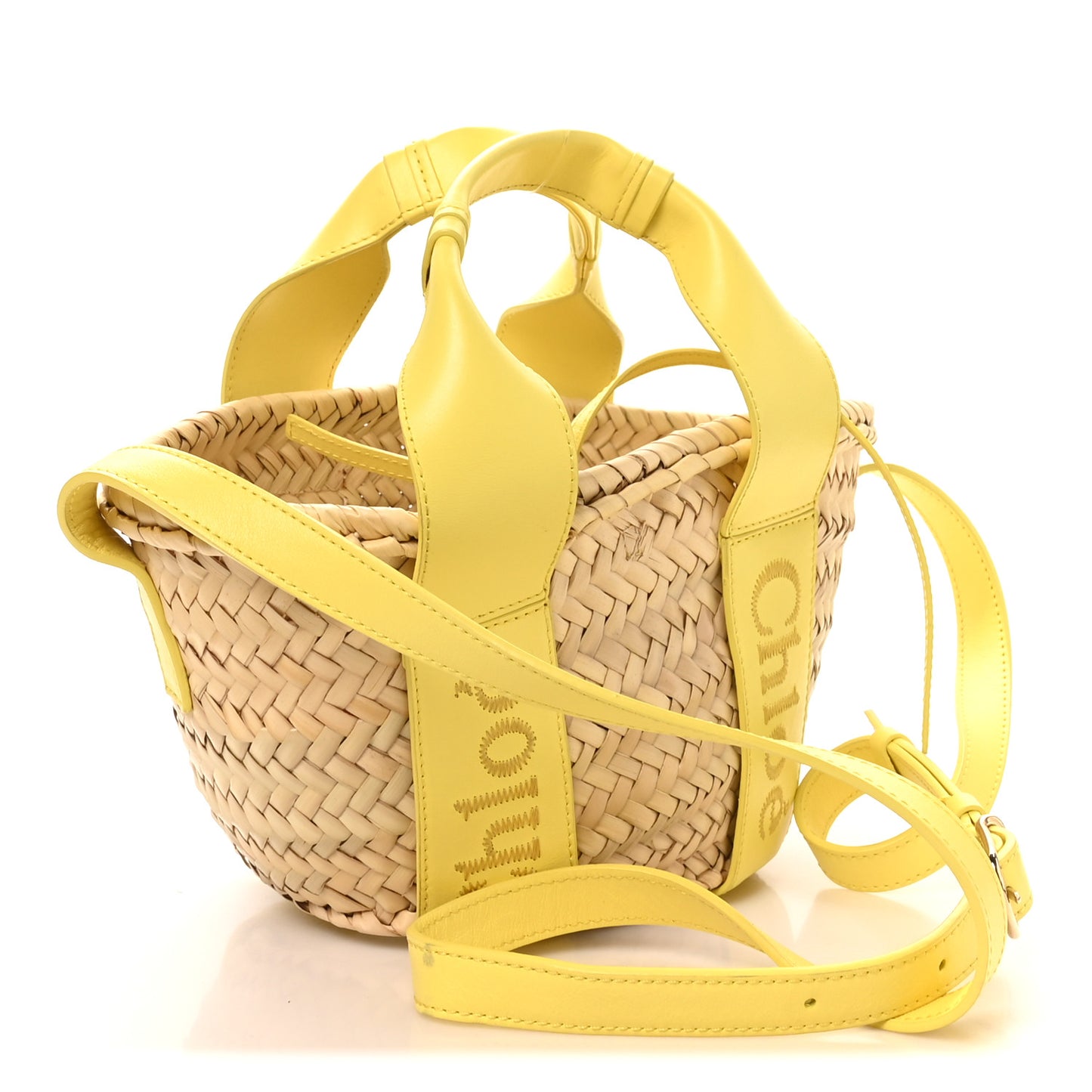 Raffia Smooth Calfskin Small Sense Basket Daffodil Yellow