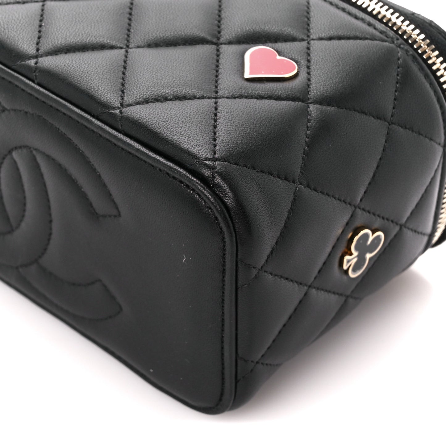 Caviar Quilted Enamel Coco Casino Small Vanity Case With Chain Black