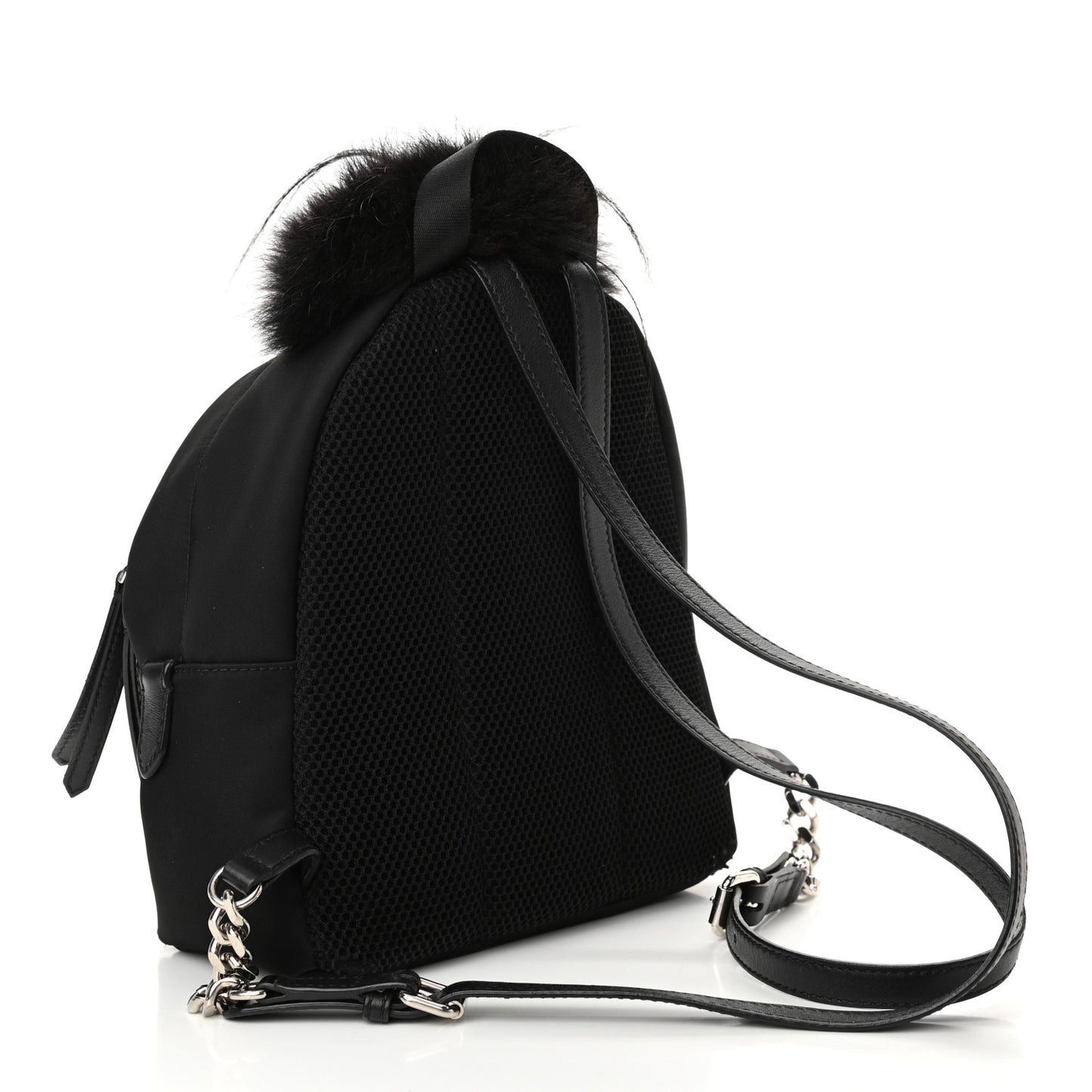 Nylon Vitello Dolce Goat Fox Fur Crocodile Monster Eyes Mini Backpack Black Sunflower