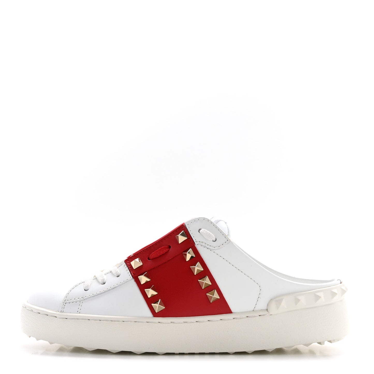 Calfskin Untitled Rockstud Slide Sneakers 36.5 White Red
