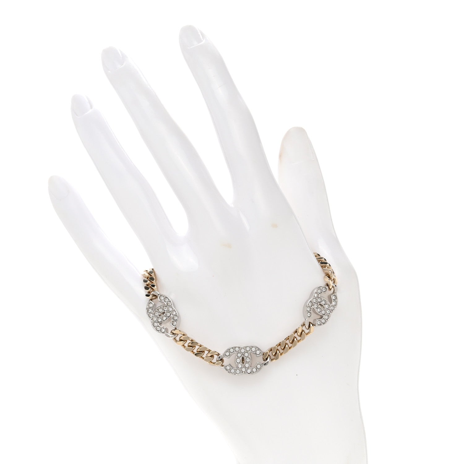 Chanel Crystal CC Chain Bracelet Gold Silver 2 of 4