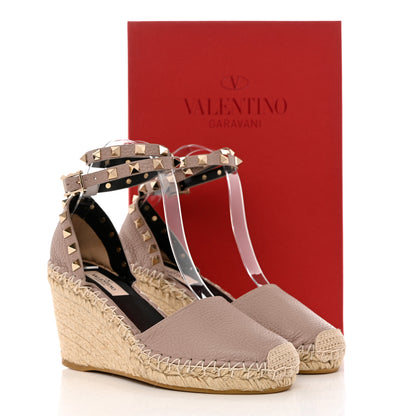 Valentino Garavani Grained Calfskin Rockstud Ankle Wrap Espadrille 15/85mm Wedges 36 Poudre Natural 9 of 9