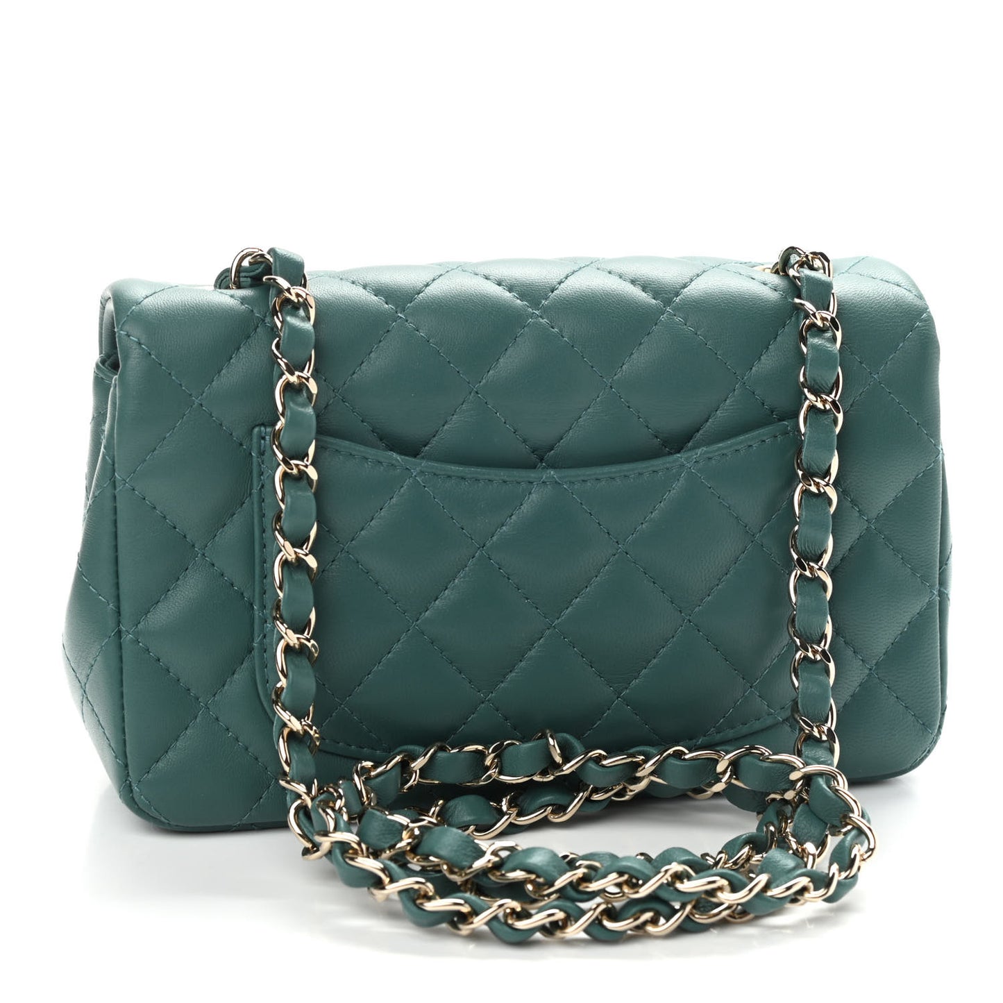 Lambskin Quilted Mini Rectangular Flap Dark Green