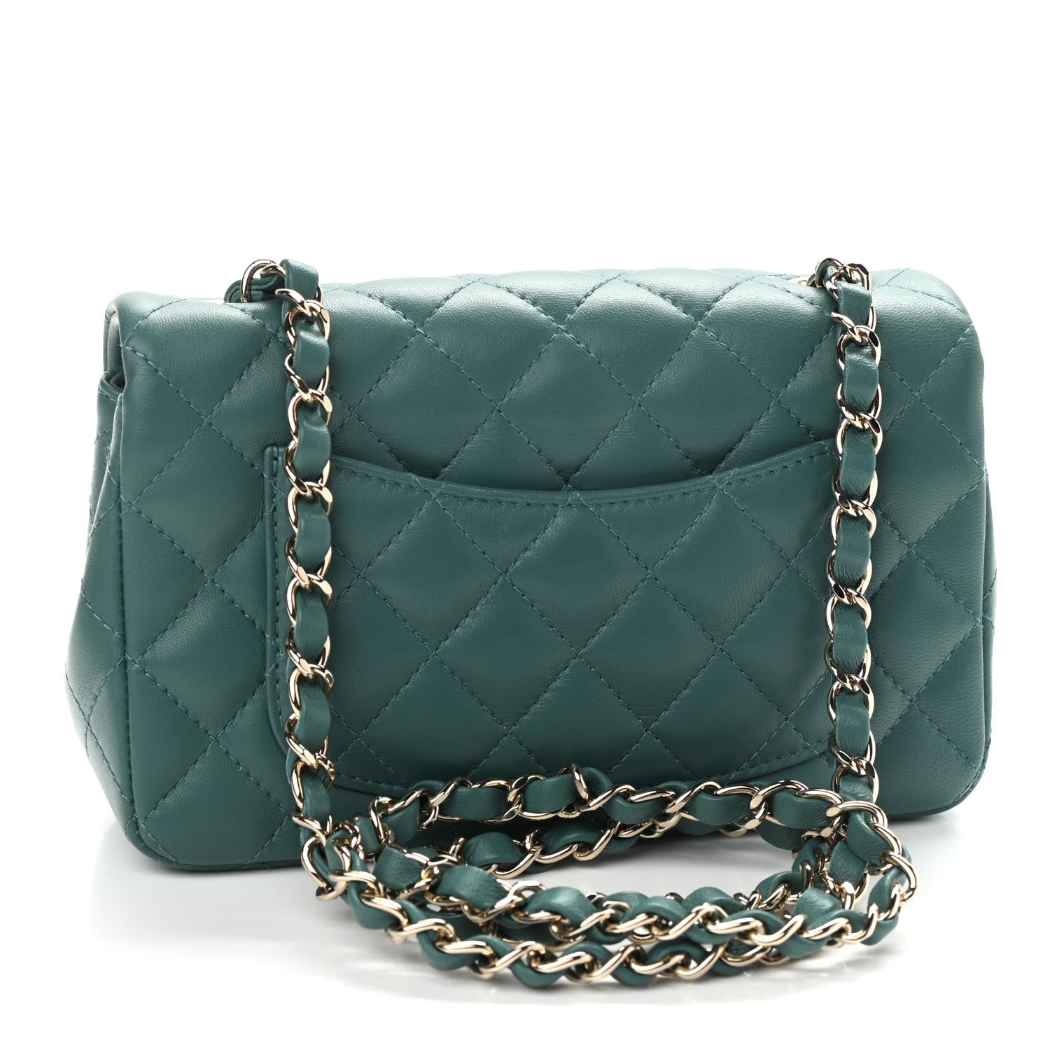 Chanel Lambskin Quilted Mini Rectangular Flap Dark Green 2 of 8